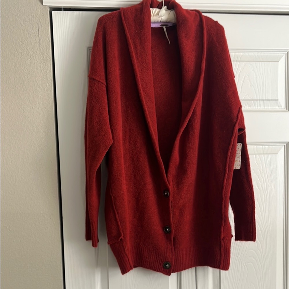 Free people wool blend M Women's brick Red Button-Up Sweater
